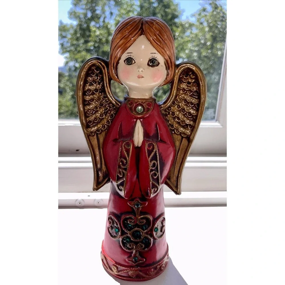 Vintage 1960's Ardco MCM Paper Mache Big Eyes Prayer Angel With Rhinestones